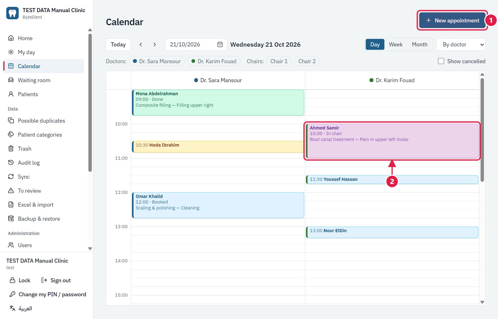 The appointment calendar